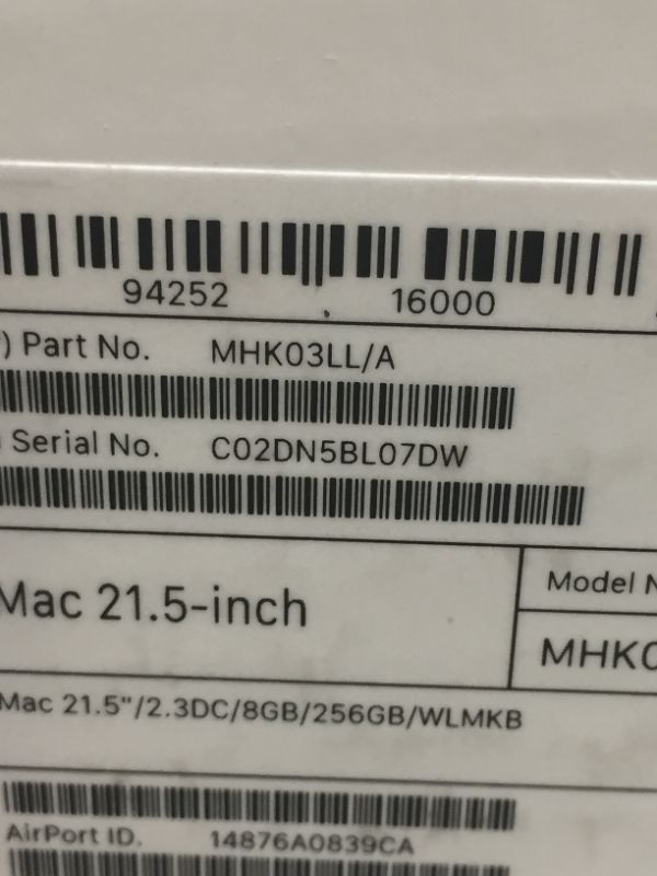 Photo 1 of Apple iMac (21.5-inch, 8GB RAM, 256GB SSD Storage) 2020
