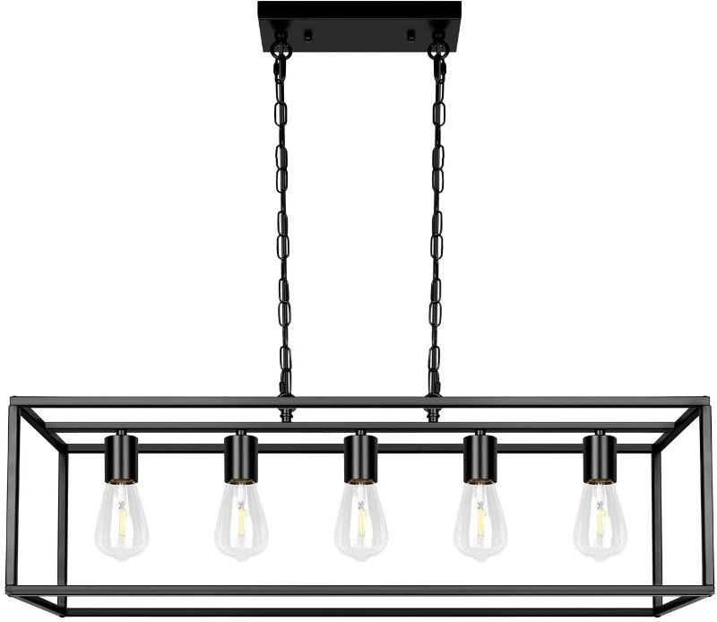 Photo 1 of Black Farmhouse Kitchen Island Lighting Modern Linear Chandelier Industrial Dining Room Rectangular Light Fixtures for Living Room Foyer Bar (Black, 5-Light)
