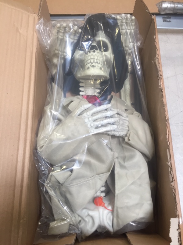 Photo 2 of 40inch Electronic LED Skeleton Ghost West Halloween Decoration,Can Open Hands with Creepy Sounds,Indoor/Outdoor Halloween Decoration
