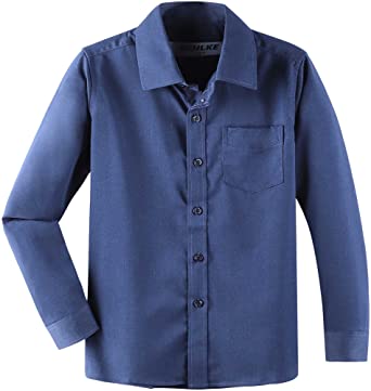 Photo 1 of DDILKE Boys' Long Sleeve Dress Shirt Casual Button Down Uniform Shirts, 9-10Y
