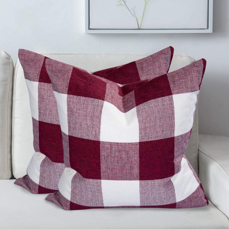 Photo 1 of AGUDAN Plaid Throw Pillow Covers - Cotton Linen Decorative-Farmhouse Decor Cushion Pillowcase for Couch, Bed, Sofa, Car 2-Pack
