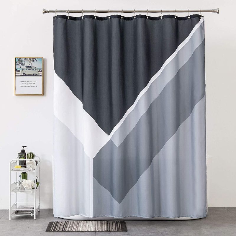 Photo 1 of Black Shower-Curtain Grey Water-Repellent Gray-Modern-Bathroom - Black White Grey Geometric Shower Curtain 72×72 Inch
