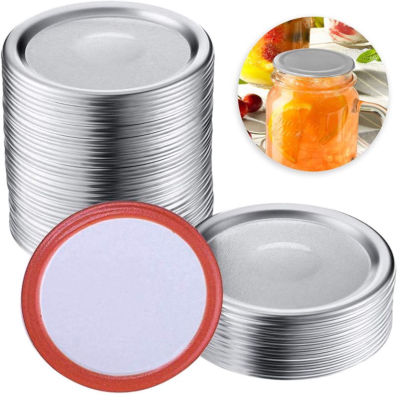 Photo 1 of 100 Pcs Mason Jar Lids, Wide Mouth Canning Lids,86MM Mason Jar Canning Lids, Reusable Leak Proof Split-Type Lids with Silicone Seals Rings
86mm