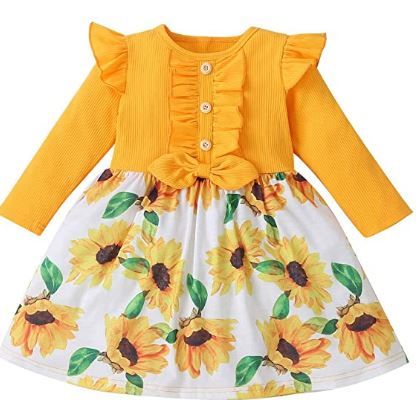 Photo 1 of GETUBACK Toddler Girl Winter Dresses for Girls Sunflower Cotton Long Sleeve Casual Dress
Size: Kid's 6-7