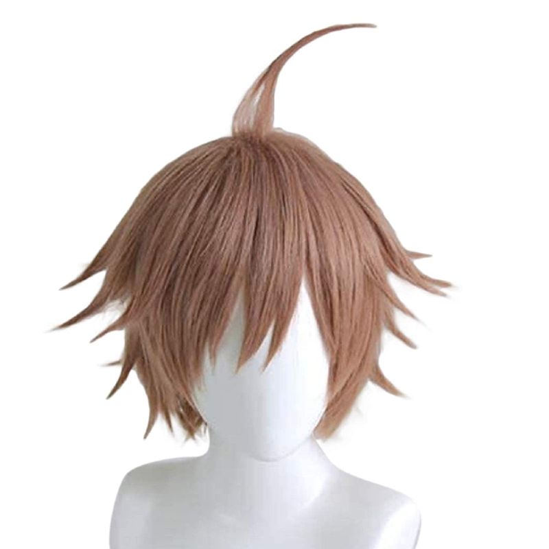 Photo 1 of ANOGOL Wig Cap+ Brown/Pink Color Wig Short Straight Cosplay Wig Brown/Pink Wig for Movie
