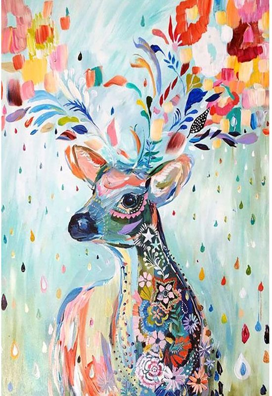 Photo 1 of Diamond Art DIY Diamond Painting Kits for Adults Colorful Deer Full Drill Round Diamond Painting Sets Arts Crafts for Living Room Home Wall Decor (12 x16 Inch)
