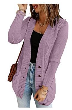 Photo 1 of LookbookStore Women Open Front Knit Cardigan Leopard Print Button Down Sweater Coat PURPLE LARGE