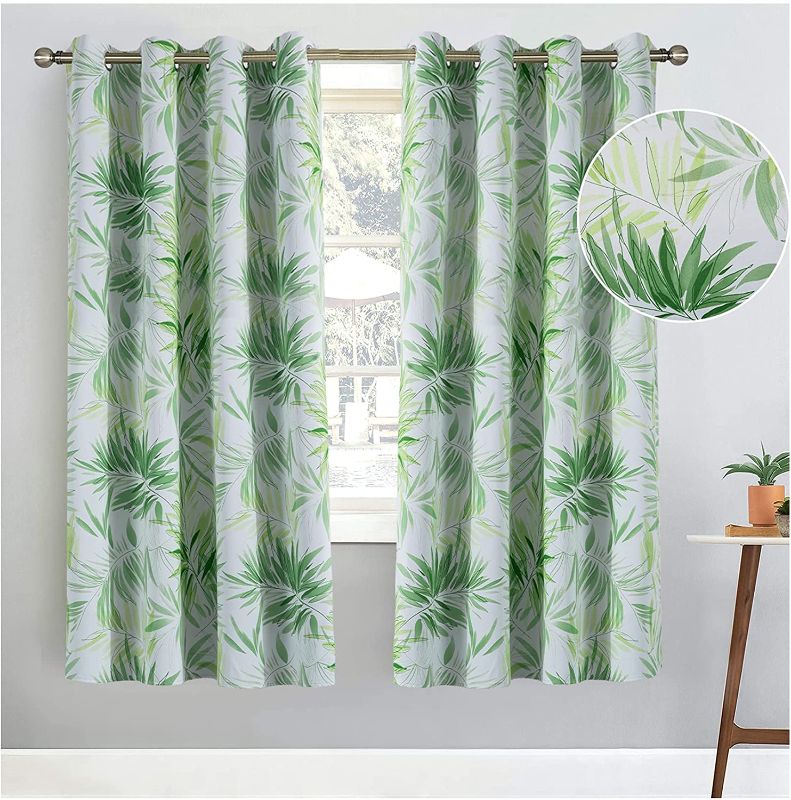 Photo 1 of Calimodo Green Leaves Blackout Curtains 63 inch Grommet Insulated Thermal Room Darkening Window Drapes for Kids, Bedroom, Living Room and Kitchen, 2 Panels
