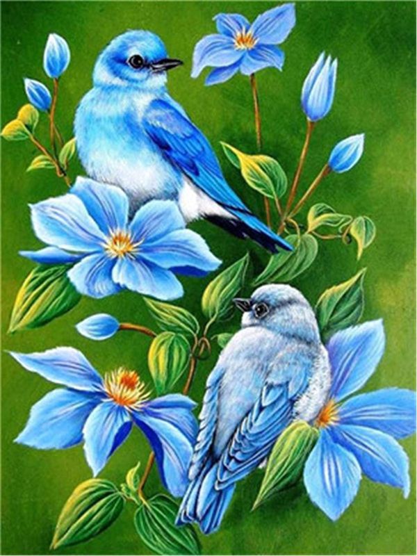 Photo 1 of DIY Oil Painting for Adults Paint by Number Kits DIY Canvas Painting by Numbers for Beginner Kids Arts Craft for Home Wall Decor - Two Blue Birds 16X20 Inch (Without Frame)
