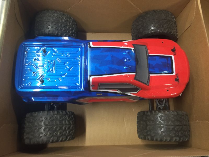 Photo 3 of ARRMA RC Monster Truck: 1/10 Granite Voltage MEGA 2WD SRS RTR with 2.4GHz Radio | 1800mAh 6C NiMH Battery | Charger | 1:10 Scale (Red/Blue), ARA102727T1, Red & Blue
