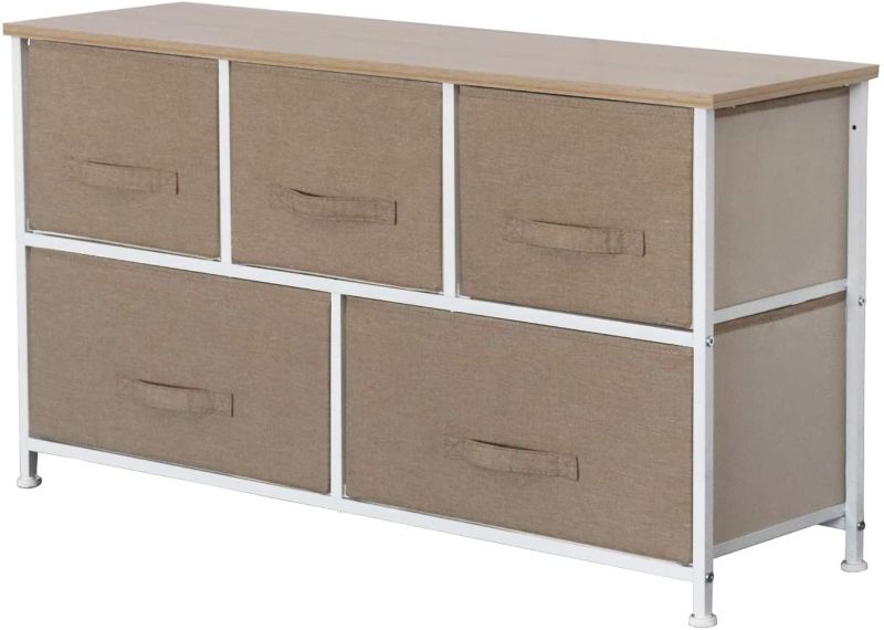 Photo 1 of B08PPFL1BC Dresser Organizer with 5 Drawers, Suitable for Entrances, Hallways, Bedrooms, Closets, Drawers with Handles, Sturdy Steel Frames and Wooden Tops-Camel DS0003D
hardware is loose in the box 