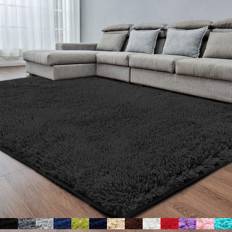 Photo 1 of Black Super Soft Area Rug for Bedroom,8x10,Fluffy Rugs,Shag Rugs for Living Room,Big Rug,Furry Rugs for Girls Boys Room,Shaggy Rug for Kids Baby Room,Nursery,Dorm,Anti-Slip Rug,Black Carpet,Rectangle
