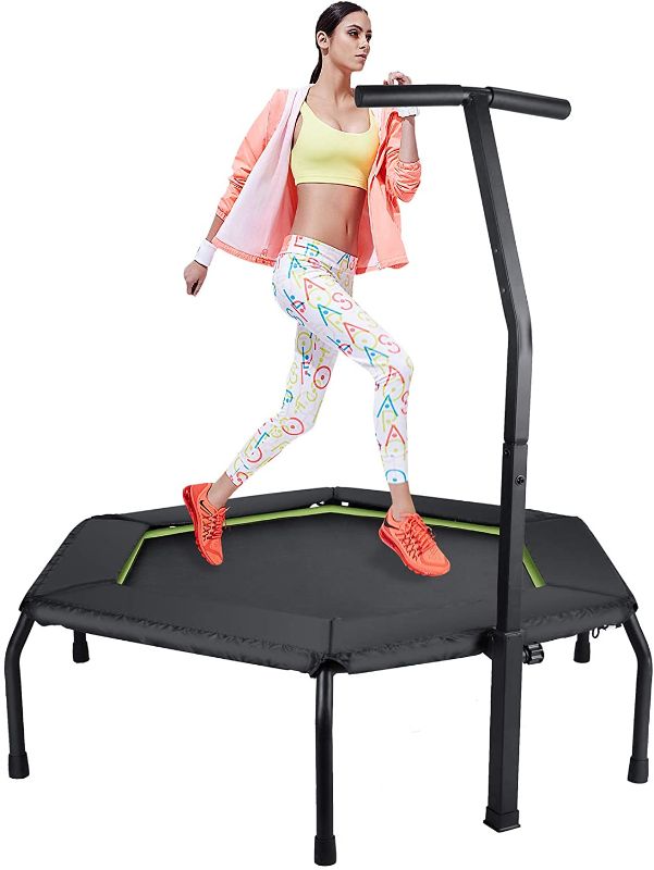 Photo 1 of ZIZILAND Upgrade 48in Professional Hexagonal Fitness Trampoline with Height Adjustable Handle Bar, Silent Cardio Exercise Rebounder Trainer for Home Gym Workout, Super Easy Assembly
