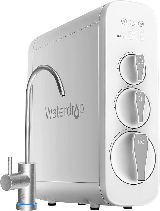 Photo 1 of Waterdrop RO Reverse Osmosis Water Filtration System, NSF Certified, TDS Reduction, 400 GPD Fast Flow, Tankless, Compact, Smart Faucet, UL Listed Power, USA Tech, Brushed Nickel Based Faucet
