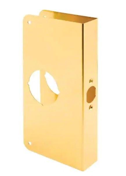 Photo 1 of 1-3/8 in. x 9 in. Thick Solid Brass Lock and Door Reinforcer, 2-1/8 in. Single Bore, 2-3/8 in. Backset
