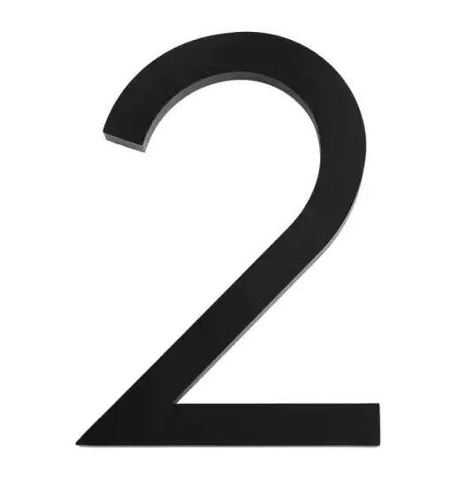 Photo 1 of 6 in. Matte Black Aluminum Floating or Flat Modern House Number 2
