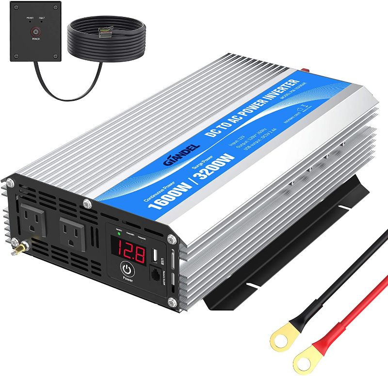 Photo 1 of 1600Watt Power Inverter Modified Wave DC 12volt to AC 120volt with Remote Control & LED Display and 2.4A USB Port for Trucks Boats RV & Emergency
