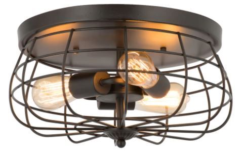 Photo 1 of 15 in. Industrial 3-Light Oil Rubbed Bronze Metal Cage Flush Mount
