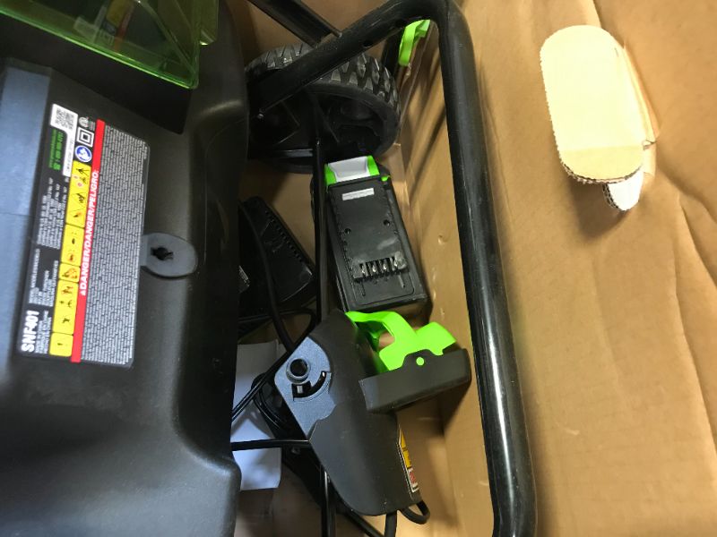 Photo 1 of Greenworks G-MAX 40V 20 in. Brushless Snow Thrower with 4Ah Battery and Charger, 26272
