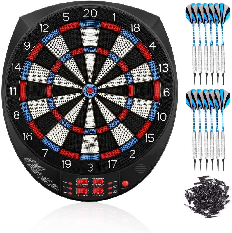 Photo 1 of Biange Electronic Dart Board, 18” Digital Dartboards Set Soft Tip Regulation Sized, 27 Games, 243 Variants with 6 18g Darts, 100 Tips, Support up to 16 Players
