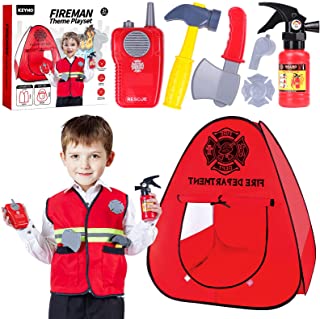 Photo 1 of Firefighter Costume for Kids Fireman Dress up Toddler Pretend Play Costume with Kids Play TentSet, DOLNOW Fireman Role Play Accessories for Kids Ages 3-6

