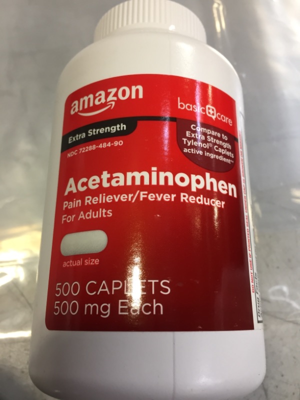 Photo 2 of Amazon Basic Care Extra Strength Pain Relief, Acetaminophen Caplets, 500 mg, 500 Count (Pack of 1) EXP 11/2022