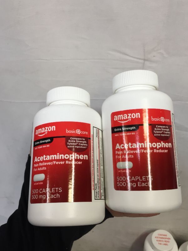 Photo 2 of Amazon Basic Care Extra Strength Pain Relief, Acetaminophen Caplets, 500 mg, 500 Count (Pack of 2)  (factory sealed)
exp 11/2022