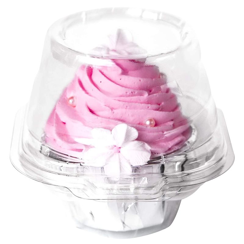 Photo 1 of [100PCS] Clear Individual Cupcake Containers,Single 1 Compartment Take Out Carrier Small Deep Dome Holder to go with Lid Stackable Disposable Plastic Cake Box BPA-Free 
