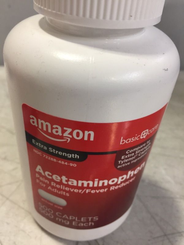 Photo 2 of Amazon Basic Care Extra Strength Pain Relief, Acetaminophen Caplets, 500 mg, 500 Count (Pack of 1) Exp 11/2022