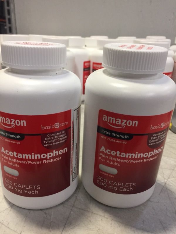 Photo 2 of Amazon Basic Care Extra Strength Pain Relief, Acetaminophen Caplets, 500 mg, 500 Count (Pack of 2) EXP: 12/2022