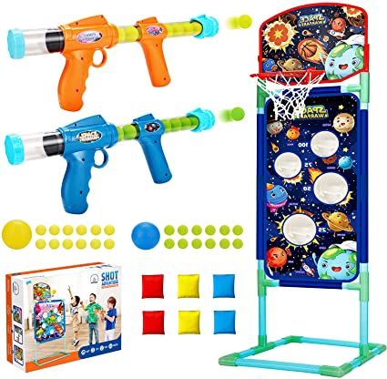 Photo 1 of 2NLF Shooting Game Toy for 5 6 7 8 9 10+Kids,2pk Foam Ball Popper Toy Guns,Scoring Standing Shooting Target with Basket & 24 Foam Balls & 6 Bean Bags & 2 Mini Basketball,Ideal Gifts for Boys Girls
