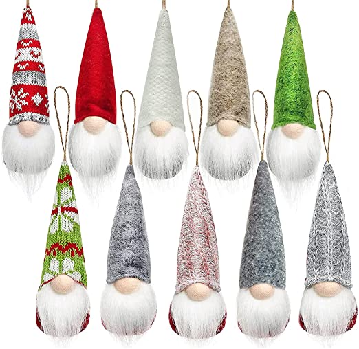 Photo 1 of Christmas Tree Hanging Gnome Decorations, 10 Pack Cute Handmade Gnomes Ornaments Swedish Plush Gnomes Santa Elf Holiday Gnome Leprechaun Tomte for Xmas Tree Wall Stair Windows Home House Decor Gifts
