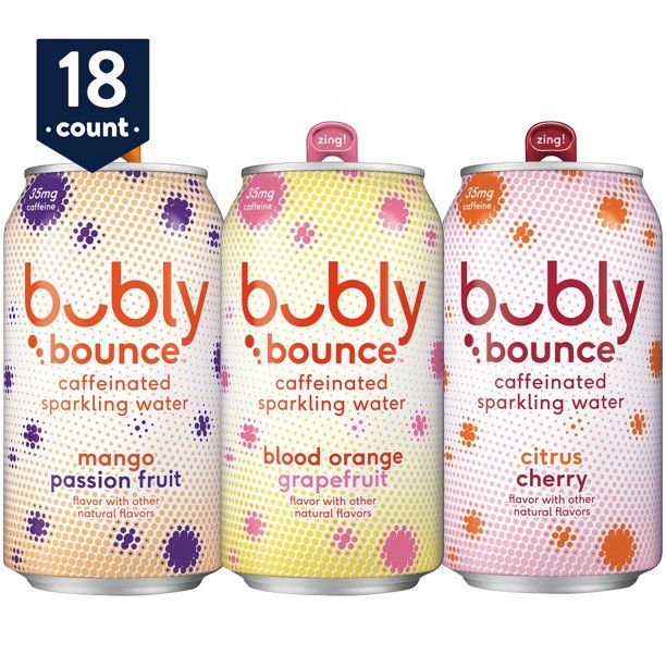 Photo 1 of (18 Cans) bubly bounce Caffeinated Sparkling Water, 3 Flavor Variety Pack, 12 fl EXP: 03/21/2022