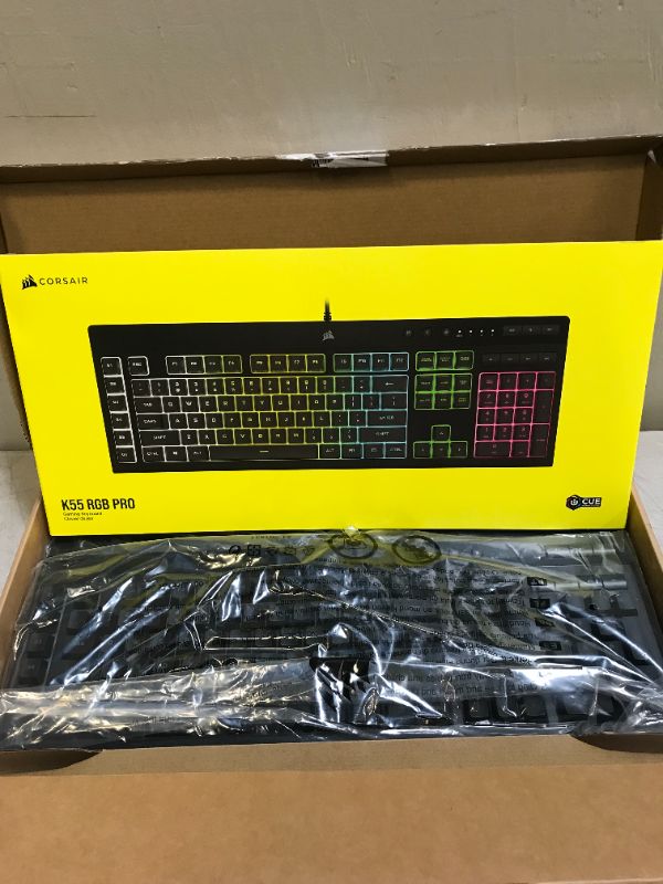 Photo 3 of CORSAIR K55 RGB PRO-Dynamic RGB Backlighting - Six Macro Keys with Elgato Stream Deck Software Integration-IP42 Dust and Spill Resistant-Detachable Palm Rest-Dedicated Media and Volume Keys, Black
