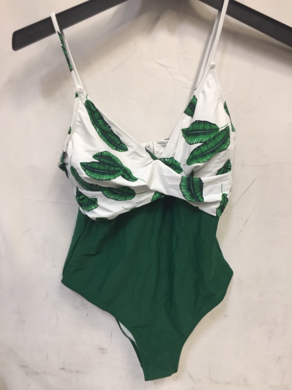 Photo 2 of Banana Leaf Twist-Front One Piece Swimsuit, GREEN, SIZE L