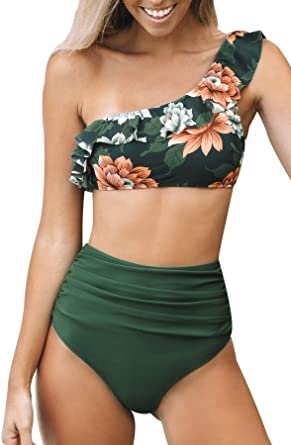 Photo 1 of CUPSHE Women's High Waist Bikini Swimsuit Ruffle One Shoulder Two Piece Bathing Suit
SIZE L