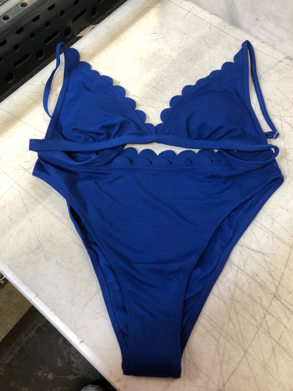 Photo 3 of Blue Scalloped Mid Waisted Bikini , BLUE, SIZE L