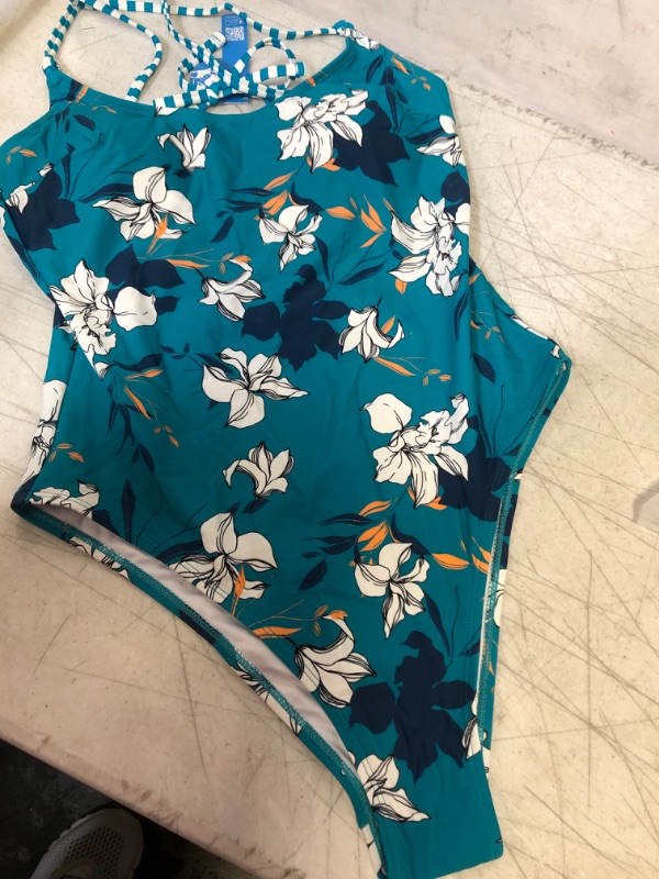 Photo 1 of WOMENS SWIMWEAR, 1 PC, TEAL FLORAL, SIZE L