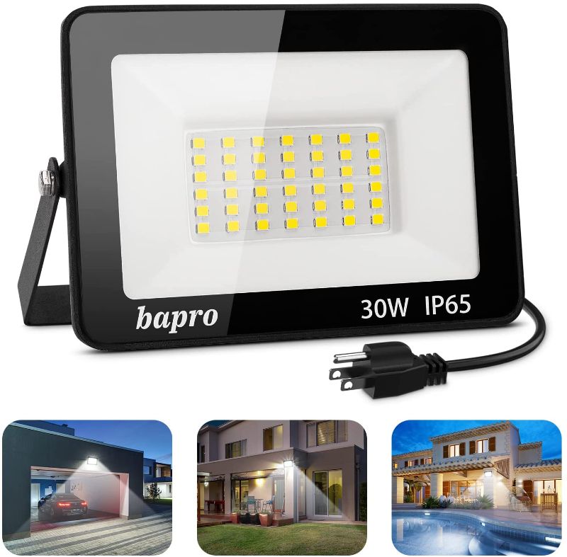 Photo 1 of 30W LED Flood Light Outdoor 6000K, 3000LM Super Bright Plug in Outdoor Flood Light, Portable LED Work Light, IP65 Waterproof Outside Security Light for Garage, Playground,Yard, Patio
