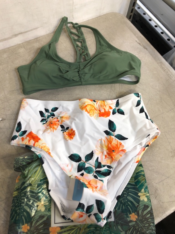Photo 1 of Celadon Green And Floral Bikini, SIZE M 