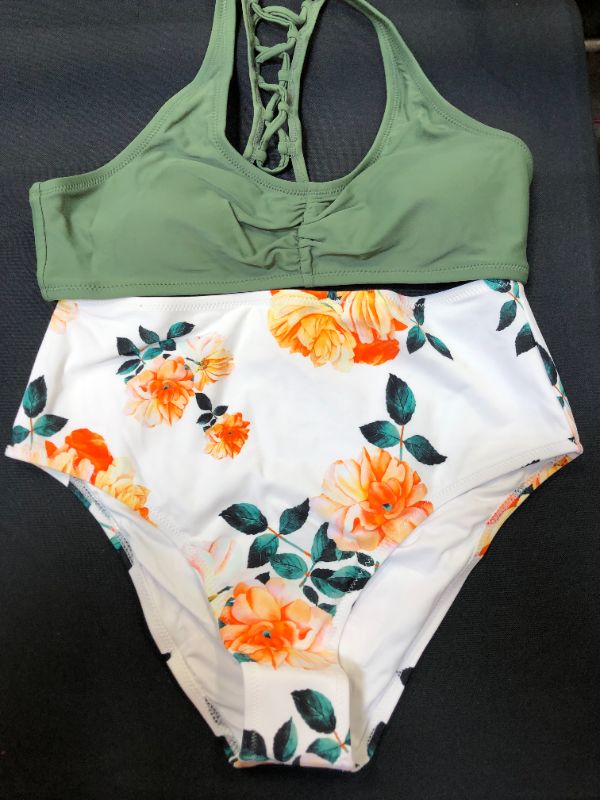 Photo 3 of Celadon Green And Floral Bikini, SIZE M 