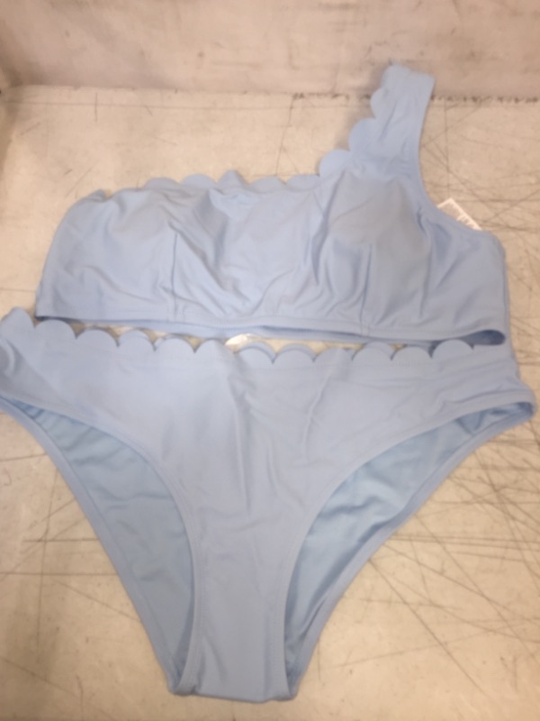 Photo 1 of CUPSHE Women's Bikini Swimsuit High Waist, Sky Blue, One Shoulder Two Piece, SIZE XL
