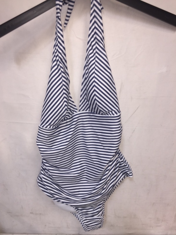 Photo 2 of Blue And White Stripe Halter One Piece Swimsuit, SIZE XL