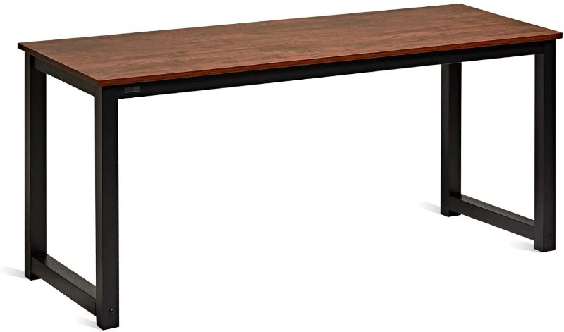 Photo 1 of 47 in. H Brown Study Computer Desk Home Office Writing Desk, Modern Simple Style PC Table, Black Metal Frame
