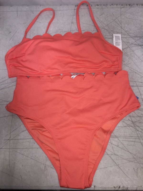 Photo 2 of CUPSHE SWIMSUIT TWO PIECE HIGH WAISTED, PEACH, SIZE M