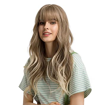 Photo 1 of Esmee 24"Wigs for Women Synthetic Wigs Long Wavy Blond with Fluffy Air Bangs Light