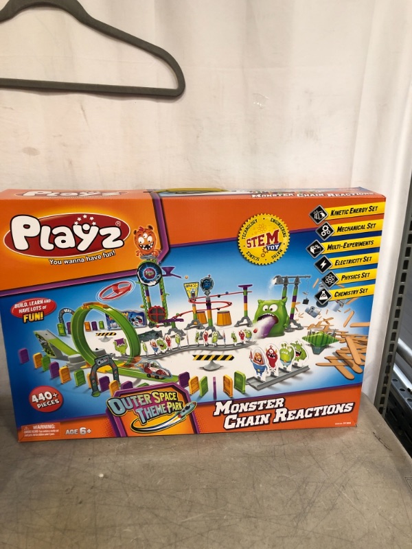 Photo 1 of Playz Monster Chain Reactions Marble Run Science Kit STEM Toy with Race Tracks for Boys &Girls, Kids Roller Coaster Toy Experiments, Outer Space Theme
