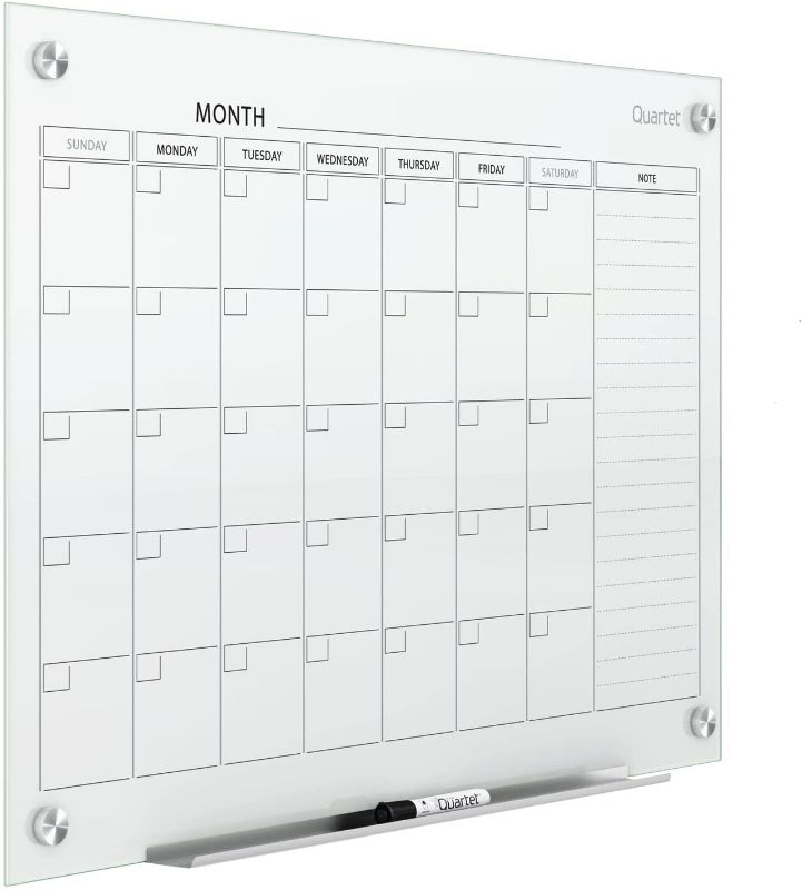 Photo 1 of Quartet Magnetic Whiteboard Calendar, 3' x 2', Glass Dry Erase White Board Planner for Homeschool Supplies & Home Office Organization, 2 Magnets, 1 Dry Erase Marker, Frameless Infinity (GC3624F)
