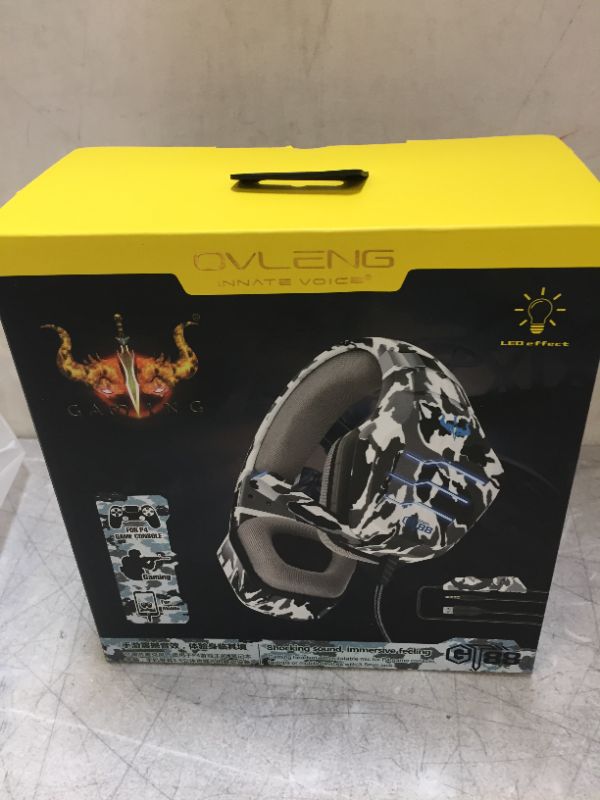 Photo 1 of OVLENG Camouflage Gaming Headset with Microphone,PS4 Headset with Noise Canceling Mic & LED Light,Stereo Surround Gaming Headphones for PS4/PC/Nintendo Switch/Xbox One
