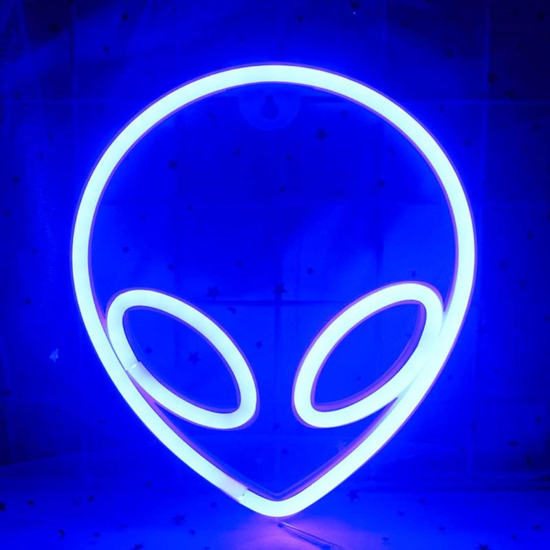 Photo 1 of QiaoFei Alien Neon Light LED Neon Signs Blue Neon Sign for Kids Room Bedroom Hotel Shop Restaurant Game Office Wall Art Decoration Sign Birthday (Blue)